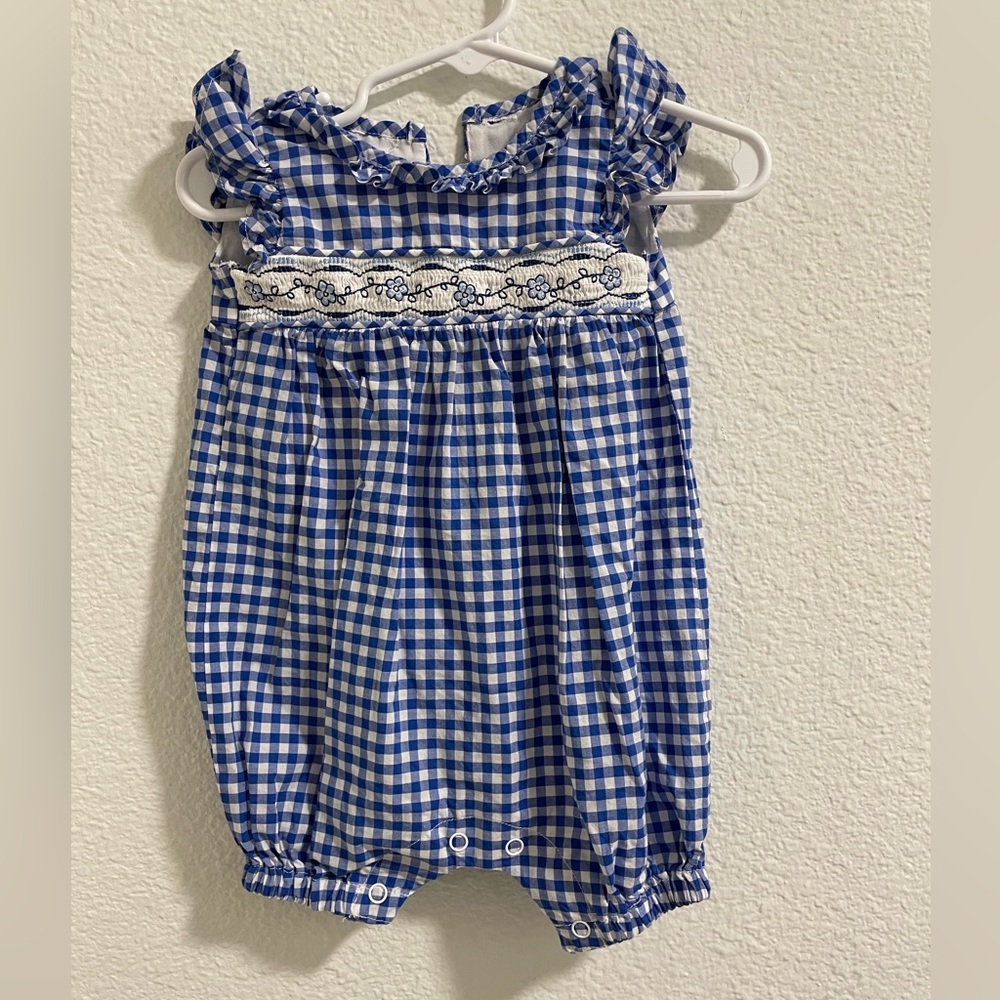 Bonnie baby blue floral smocked romper